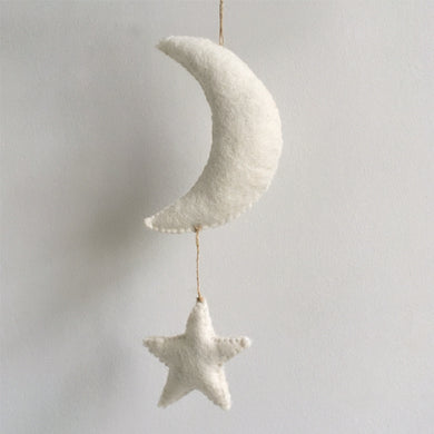 White Felt Moon and Star Hanging Mobile Decoration