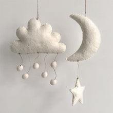 Load image into Gallery viewer, White Felt Moon and Star Hanging Mobile Decoration