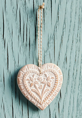 Hanging Terracotta Floral Whitewash Heart Fairtrade
