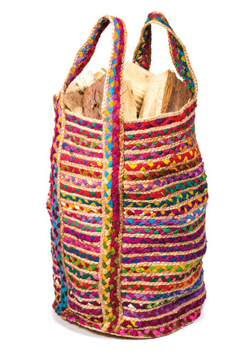 Multi Colour Recycled Cotton/Jute Chindi Bag/Storage Fairtrade