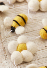 Load image into Gallery viewer, Handmade Felt Pom Pom Bee and Daisy Flower Garland Eco Fairtrade