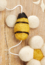 Load image into Gallery viewer, Handmade Felt Pom Pom Bee and Daisy Flower Garland Eco Fairtrade