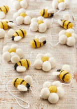 Load image into Gallery viewer, Handmade Felt Pom Pom Bee and Daisy Flower Garland Eco Fairtrade