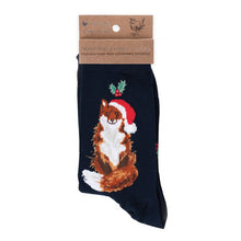 Load image into Gallery viewer, Christmouse Festive Fox Ladies Socks Wrendale Design with Free Gift Bag