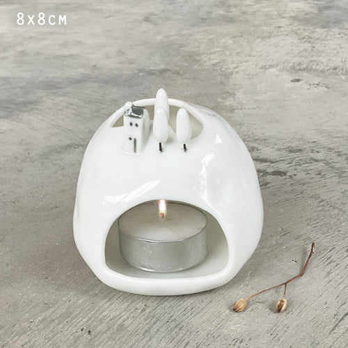 East of India Porcelain Lakeside Tea Light Holder in Gift Box