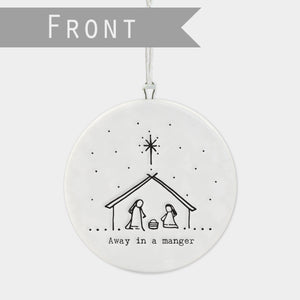East Of India Away in a Manger Porcelain Flat Bauble