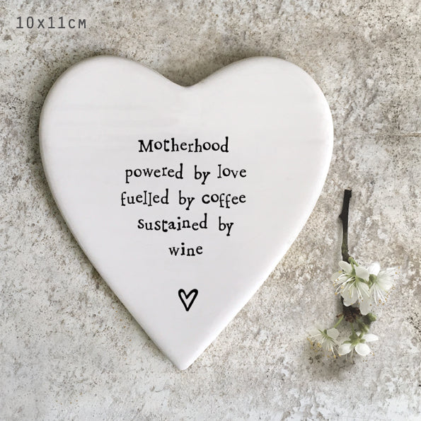 East of India Porcelain Heart Coaster 'Motherhood powered by love .....'