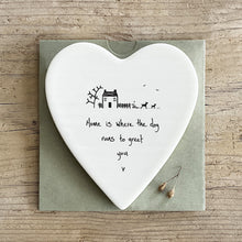 Load image into Gallery viewer, East of India Porcelain Heart Coaster ‘Home is where the dog runs to greet you'