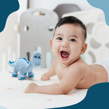 Load image into Gallery viewer, Knitted Organic Cotton Blue Diplodocus Dinosaur Baby Rattle