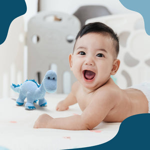Knitted Organic Cotton Blue Diplodocus Dinosaur Baby Rattle