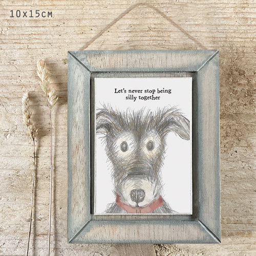 East of India Wooden Hanging Dog Picture 'Let's never stop being silly together'