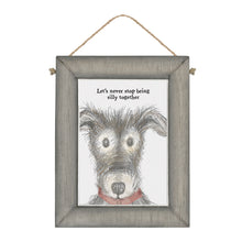 Load image into Gallery viewer, East of India Wooden Hanging Dog Picture &#39;Let&#39;s never stop being silly together&#39;