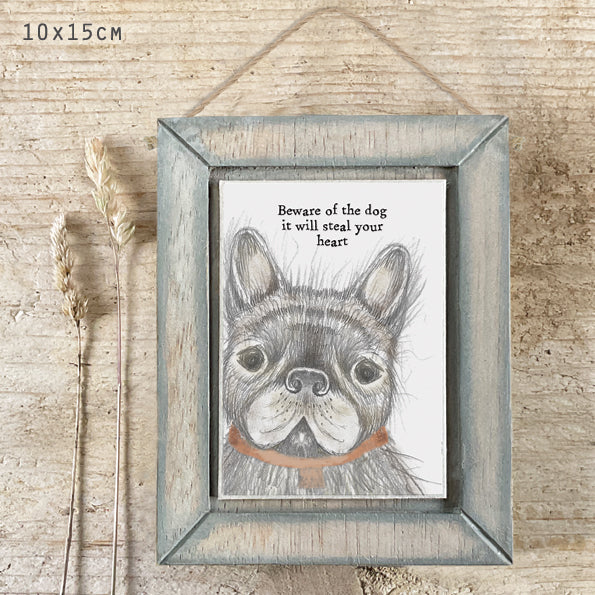 East of India  Wooden Hanging Picture 'Beware of the dog it will steal your heart.'