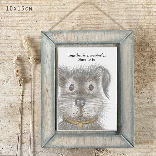 East of India Wooden Hanging Dog Picture 'Together is a wonderful place to be.'