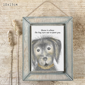 East of India  Wooden Hanging Picture 'Home is where the dog runs to greet you.'