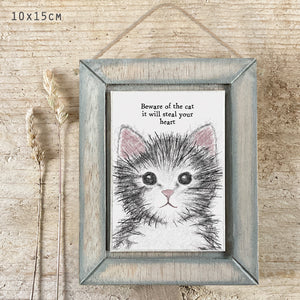 East of India  Wooden Hanging Picture 'Beware of the cat it will steal your heart.'