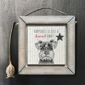 East of India Square Wooden Hanging Picture Dog 'Happiness is just a biscuit away.'