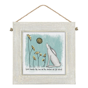 East of India Square Hanging Hare Wooden Picture 'Look towards the sun and ...