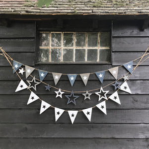 Wooden Cut Out Star Bunting Blue and Grey