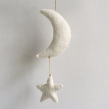 Load image into Gallery viewer, White Felt Moon and Star Hanging Mobile Decoration