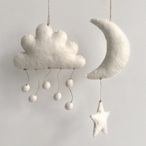 White Felt Moon and Star Hanging Mobile Decoration