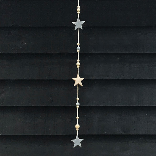 Wood Stars and Beads Hanging Garland 100cm
