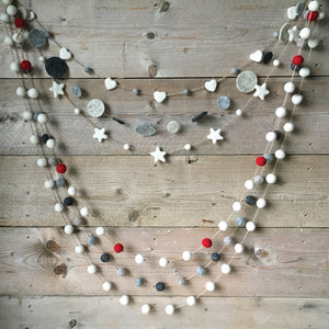 Scandi Style Felt Garland White and red Pom Poms