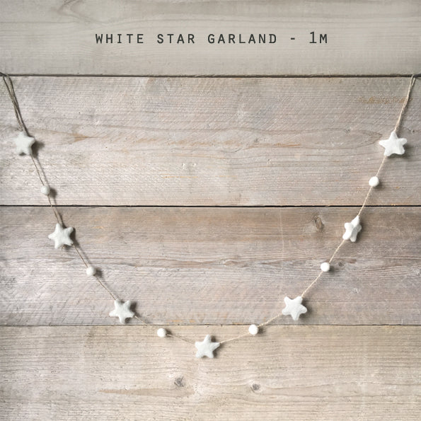 East of India White Stars Felt Garland