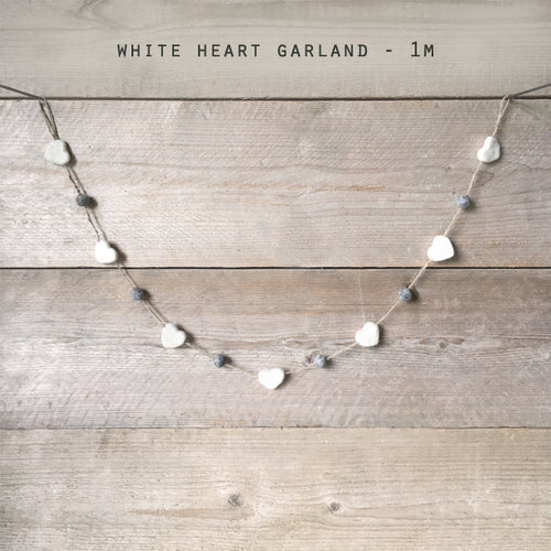 East of India White Felt Heart Garland