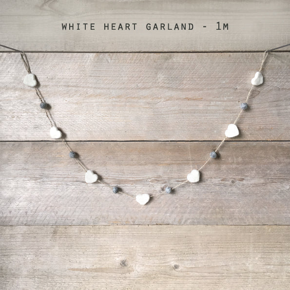 East of India White Felt Heart Garland