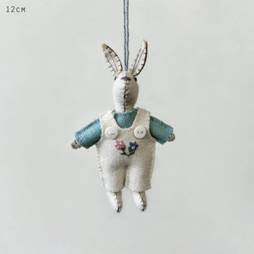 East of India Little Felt Rabbit Cream Dungarees
