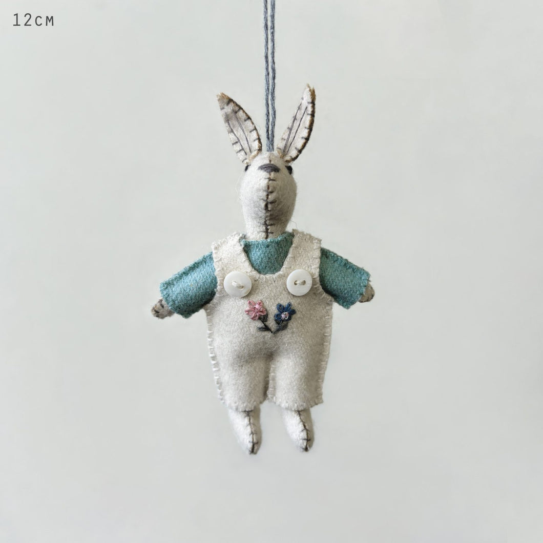 East of India Little Felt Rabbit Cream Dungarees