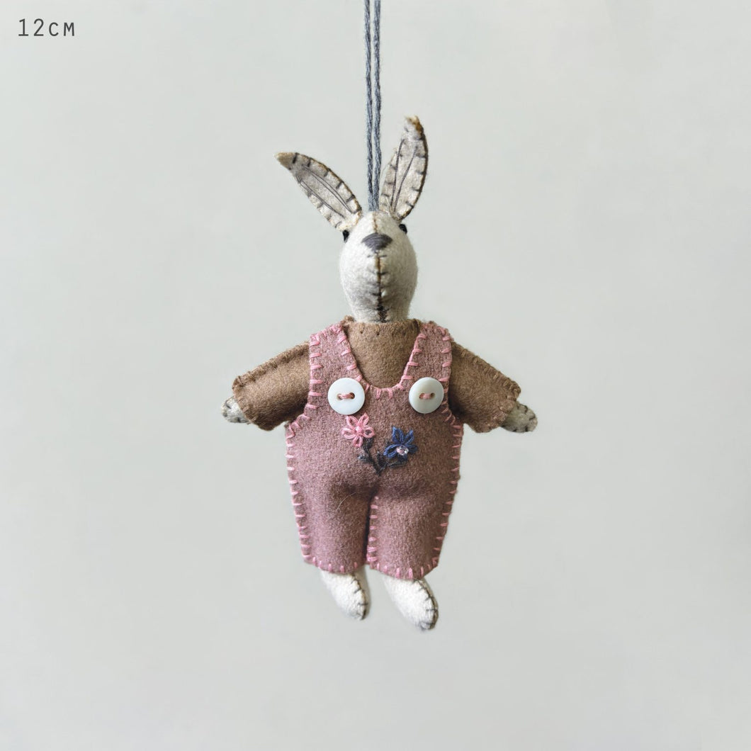 East of India Little Felt Rabbit Pink Dungarees