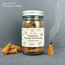 Load image into Gallery viewer, East of India Incense Cones Set of 35 in Glass Jar