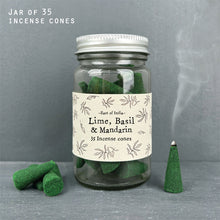 Load image into Gallery viewer, East of India Incense Cones Set of 35 in Glass Jar