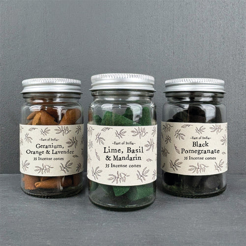 East of India Incense Cones Set of 35 in Glass Jar