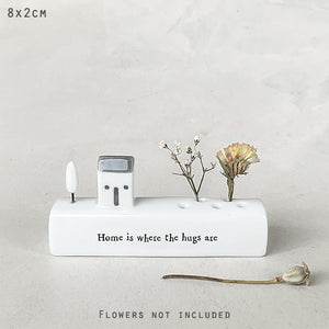 East of India Porcelain Incense/Flower Holder 'Home is where the hugs are'.