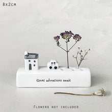 Load image into Gallery viewer, East of India Porcelain Incense/Flower Holder &#39;Great adventures await&#39;