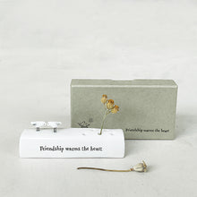 Load image into Gallery viewer, East of India Porcelain Incense/Flower Holder &#39;Friendship warms the heart&#39;