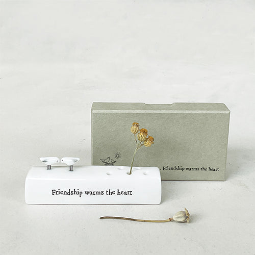 East of India Porcelain Incense/Flower Holder 'Friendship warms the heart'