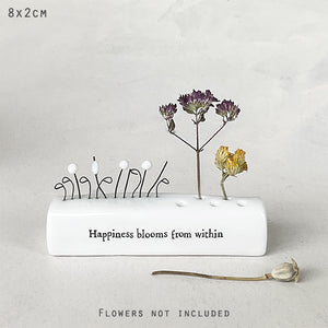 East of India Porcelain Incense/Flower Holder 'Happiness blooms from within'