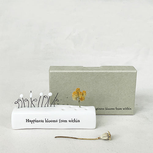 East of India Porcelain Incense/Flower Holder 'Happiness blooms from within'