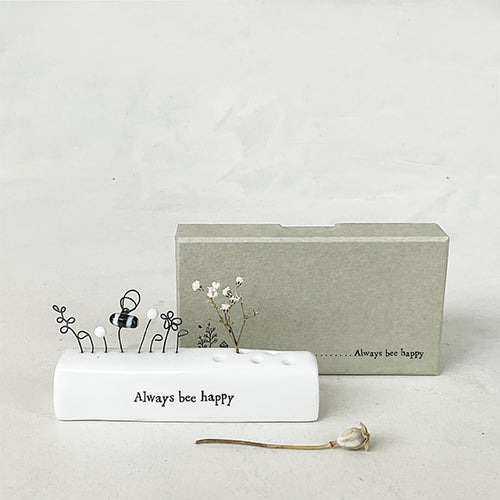 East of India Porcelain Incense/Flower Holder 'Always be happy'