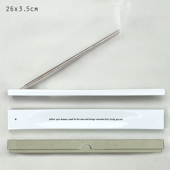 East of India Porcelain Incense Holder 'Follow your dreams ...' Gift Boxed