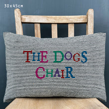 Load image into Gallery viewer, East of India Canvas &#39;The Dogs Chair&#39; Thin Stripe Cushion