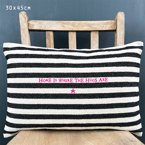 East of India Canvas 'Home is where the hugs are' Thick Stripe Cushion