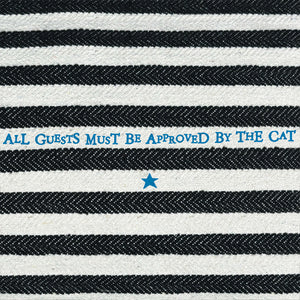 East of India Canvas 'All guests approved by the cat'  Stripe Cushion