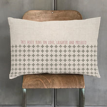 Load image into Gallery viewer, This House Runs on Love Laughter and Prosecco Rectangle Cushion East of India
