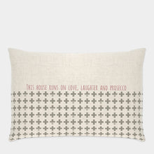 Load image into Gallery viewer, This House Runs on Love Laughter and Prosecco Rectangle Cushion East of India