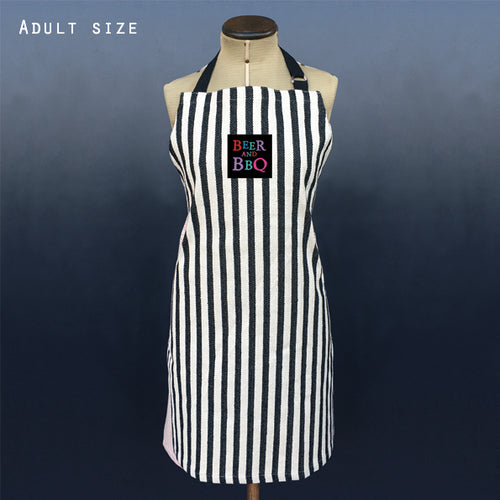 East of India Thick Black Stripe Thick Cotton Apron 'Beer and BBQ'